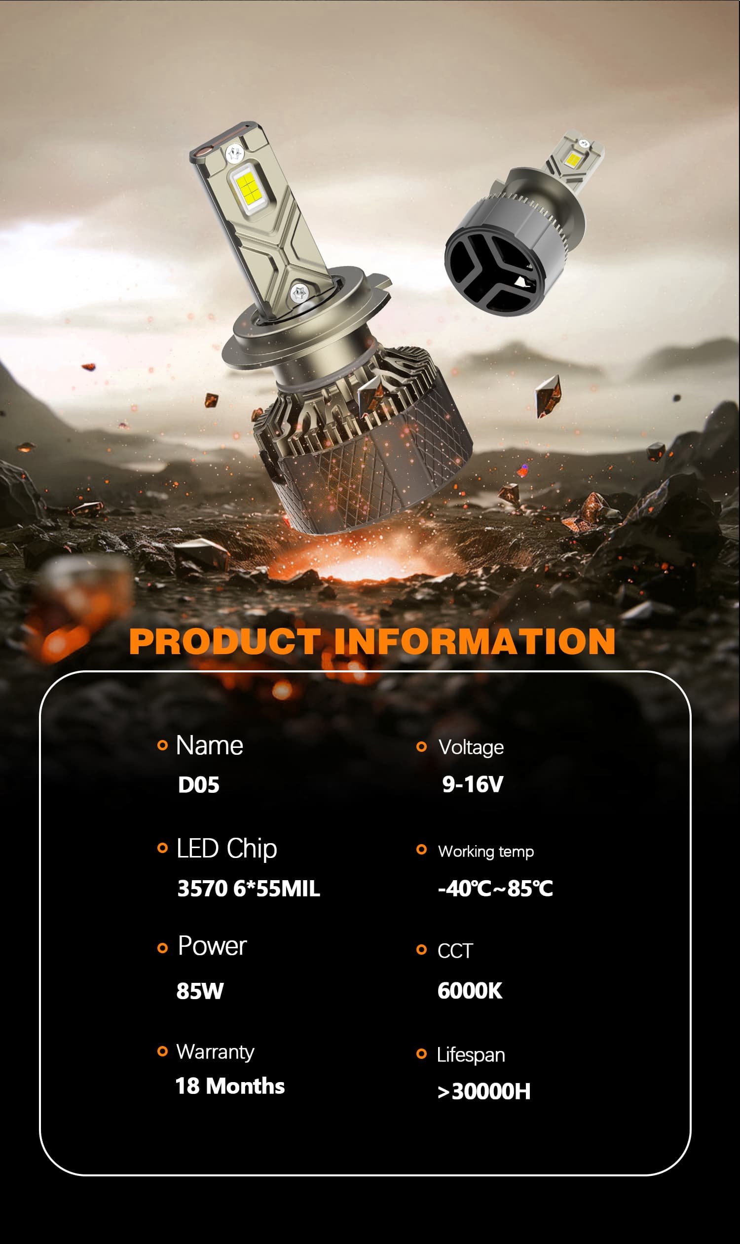 AKE D05 Series: H4/H19 LED Headlights Bulbs 170 W (Combined) - Image 4